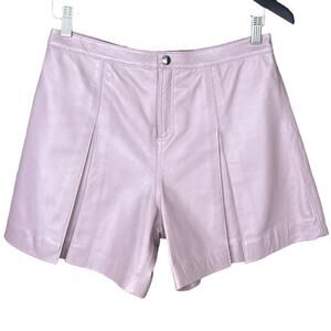 Rebecca Minkoff Mina Lambskin Leather Pleated Shorts Hydrangea Pink SZ 4